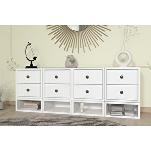 Consola Mi̇ni̇mal Modern Konsol 8 Çekmece Alt Raf Organi̇zerli̇ Mat Beyaz 135 Cm-nrg-kns-1016