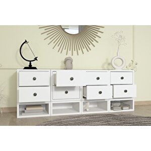 Consola Mi̇ni̇mal Modern Konsol 8 Çekmece Alt Raf Organi̇zerli̇ Mat Beyaz 135 Cm-nrg-kns-1016