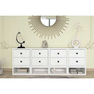 Consola Mi̇ni̇mal Modern Konsol 8 Çekmece Alt Raf Organi̇zerli̇ Mat Beyaz 135 Cm-nrg-kns-1016