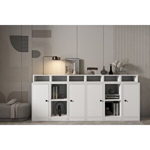 Consola Eva 4 Kapakli 10 Rafli Modern Tasarim Beyaz Konsol Hvv-kns-1013