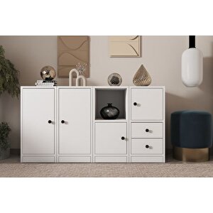 Consola Rafli Dolapli Çekmeceli̇ Konsol Beyaz 130 Cm Kns-1035-ç