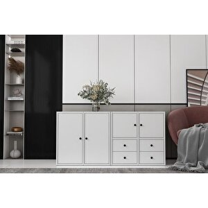 Consola Dört Kapakli Rafli Beyaz Konsol Çitasiz Kns-1183-ç