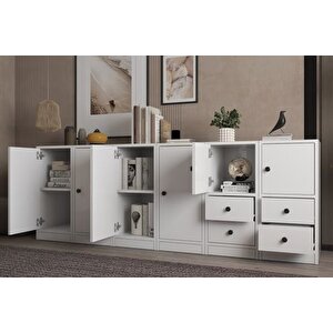 Consola Dolapli Çekmeceli̇ Konsol Beyaz 195 Cm Kns-1085-ç