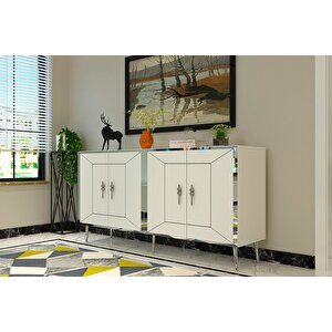 Arno Kb150 Konsol, Çok Amaçlı Dolap, Kahve Köşesi Beyaz Gümüş