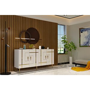 Kb-150 Line Konsol, Çok Amaçlı Dolap, Kahve Köşesi Beyaz Altın