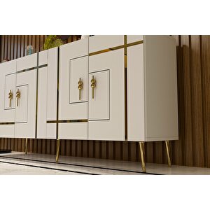 Kb-150 Line Konsol, Çok Amaçlı Dolap, Kahve Köşesi Beyaz Altın