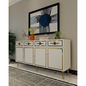 Kb-150 Belly Konsol, Çok Amaçlı Dolap, Kahve Köşesi Beyaz Altın