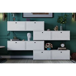 Consola Modern Duvara Monte Ki̇taplik Ve Vi̇tri̇n Üni̇tesi̇ 8 Kapakli Konsol Nrg-kns-1010