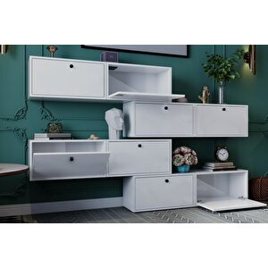 Consola Modern Duvara Monte Ki̇taplik Ve Vi̇tri̇n Üni̇tesi̇ 8 Kapakli Konsol Nrg-kns-1010