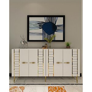 Kb-150 İmre Konsol, Çok Amaçlı Dolap, Kahve Köşesi Beyaz Altın