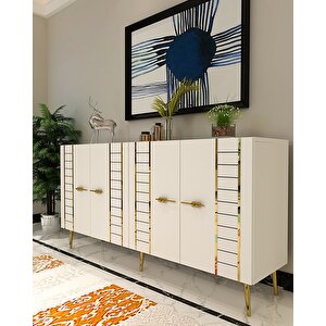 Kb-150 İmre Konsol, Çok Amaçlı Dolap, Kahve Köşesi Beyaz Altın