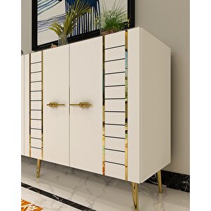 Kb-150 İmre Konsol, Çok Amaçlı Dolap, Kahve Köşesi Beyaz Altın