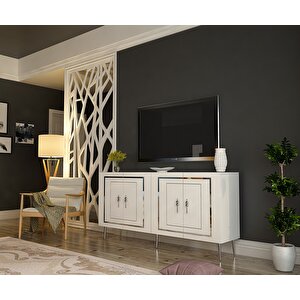 Kb-150 Pi̇ero Konsol, Çok Amaçlı Dolap, Kahve Köşesi Beyaz Gümüş