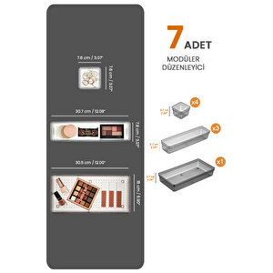 7 Parça Çekmece İçi Akseuar Düzenleyici Set - Modüler Makyaj Organizer Siyah