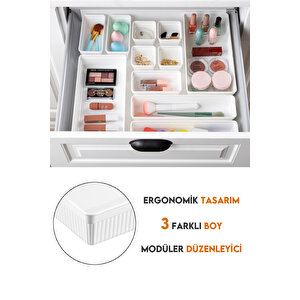 8'li Kozmetik Takı Düzenleyici Makyaj Organizer - Tasarım Çekmece İçi Organizer Kutu Beyaz