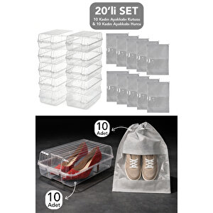 20'li Set - 10 Adet Kadın Ayakkabı Kutusu Ve 10 Adet Ayakkabı Saklama Hurcu Düzenleyici Organizer