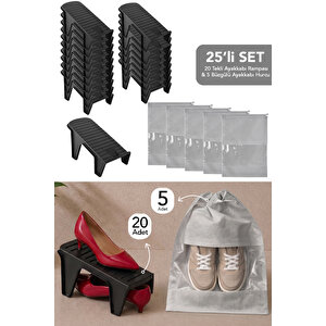 25'li Set - 20 Tekli Ayakkabı Rampası Ve 5 Büzgülü Ayakkabı Hurcu