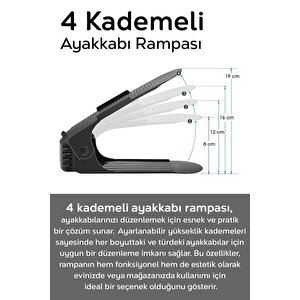 10'lu Tekli Ayarlanabilir Ayakkabı Rampası - Dolap İçi Ayakkabı Düzenleyici Organizer