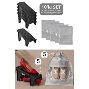 10'lu Set - 5 Tekli Ayakkabı Rampası Ve 5 Ayakkabı Organizer Hurc