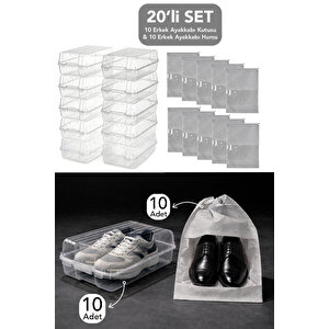 20'li Set - 10 Adet Erkek Ayakkabı Kutusu Ve 10 Adet Ayakkabı Saklama Hurcu Düzenleyici Organizer