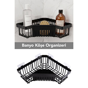 Yapışkanlı Banyo Organizer - Şampuanlık Sabunluk Düzenleyici Duş Rafı Organizer Banyo Köşeliği Siyah