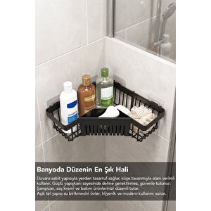 Yapışkanlı Banyo Organizer - Şampuanlık Sabunluk Düzenleyici Duş Rafı Organizer Banyo Köşeliği Siyah