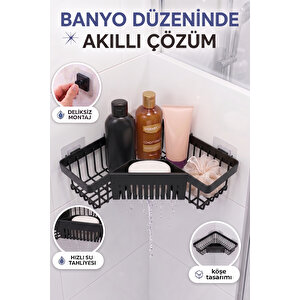 Yapışkanlı Banyo Organizer - Şampuanlık Sabunluk Düzenleyici Duş Rafı Organizer Banyo Köşeliği Siyah
