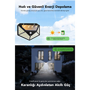 10 Adet Güneş Enerjili Duvar Lambası - Solar 100 Led Işık 3 Modlu Hareket Sensörlü Bahçe Aydınlatma