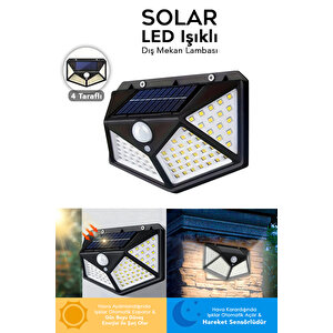 1 Adet Güneş Enerjili Duvar Lambası - Solar 100 Led Işık 3 Modlu Hareket Sensörlü Bahçe Aydınlatma
