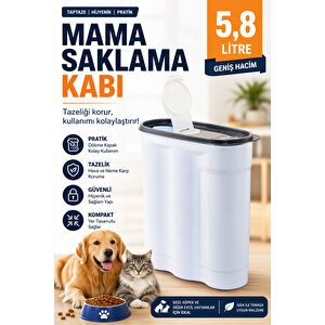 5,8 Lt Ölçekli Mama Saklama Kabı - Hava Almaz Evcil Hayvan Köpek Kedi Maması Saklama Kutusu