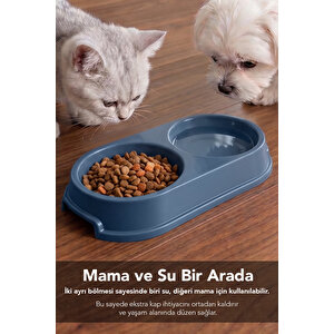 250ml Çift Hazneli Mama Kabı - Kedi Köpek Mama Su Kabı Evcil Hayvan Mama Kasesi Lacivert