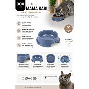 300ml Kedi Köpek Mama Kabı - Kaymaz Taban Evcil Hayvan Mama Kasesi Su Kabı Lacivert