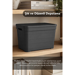 3'lü Kapaklı Piramit Saklama Kutusu - Çok Amaçlı Organizer Banyo Mutfak Düzenleyici 16lt Antrasit