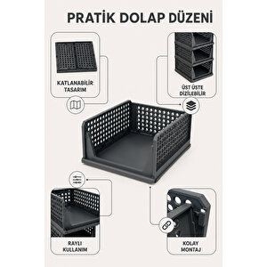 2'li Katlanır Organizer - Çok Amaçlı Kıyafet Eşya Depolama Dolap İçi Katlı Raf Düzenleyici Antrasit