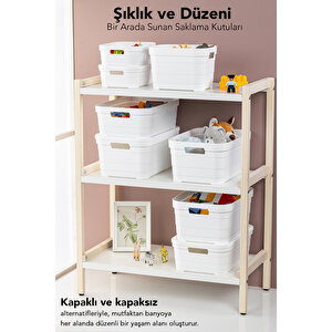 2 Adet Kapaklı Dekoratif Piramit Saklama Kutusu - Dolap Düzenleyici Organizer Kutu 2,8 Litre Beyaz