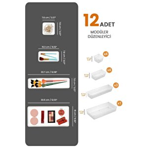 12'li Dolap İçi Takı Makyaj Organizer - Çekmece İçi Düzenleyici Set Şeffaf