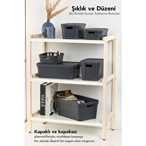 4 Adet Kapaklı Dekoratif Piramit Saklama Kutusu - Dolap Düzenleyici Organizer Kutu 5 Litre Antrasit