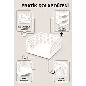 5'li Katlanır Organizer - Çok Amaçlı Eşya Kıyafet Depolama Dolap İçi Katlı Raf Düzenleyici Beyaz