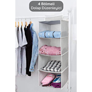 4 Katlı Katlanabilir Asılabilir Bölmeli Dolap İçi Düzenleyici Organizer Bez Raf 24x29x64 Cm