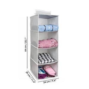 4 Katlı Katlanabilir Asılabilir Bölmeli Dolap İçi Düzenleyici Organizer Bez Raf 24x29x64 Cm