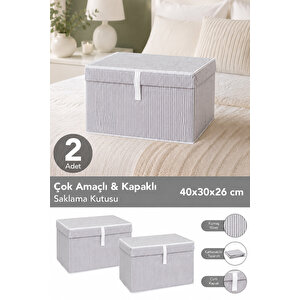 2'li Set Kapaklı Çok Amaçlı Hurç Saklama Kutusu Organizer Mini 40 X 30 X 26 Cm Gri