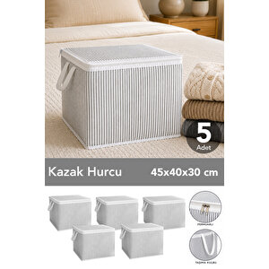 5 Adet Çizgili Mini Hurç - Çorap Kazak Kıyafet Düzenleme Çok Amaçlı Organizer 45x40x30cm