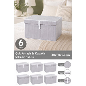 6 Adet Kapaklı Çok Amaçlı Hurç Saklama Kutusu Organizer Mini 40 X 30 X 26 Cm Gri
