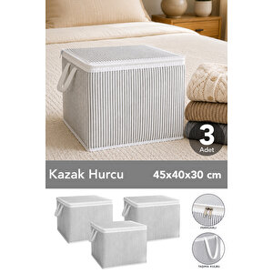 3 Adet Çizgili Mini Hurç - Çorap Kazak Kıyafet Düzenleme Çok Amaçlı Organizer 45x40x30cm