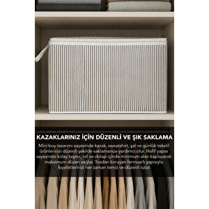 3 Adet Çizgili Mini Hurç - Çorap Kazak Kıyafet Düzenleme Çok Amaçlı Organizer 45x40x30cm