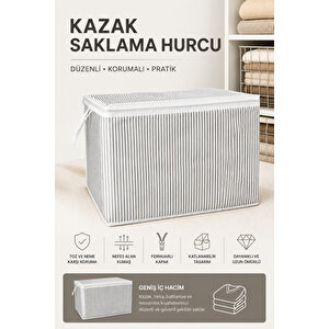 3 Adet Çizgili Mini Hurç - Çorap Kazak Kıyafet Düzenleme Çok Amaçlı Organizer 45x40x30cm