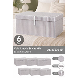 6 Adet Kapaklı Çok Amaçlı Hurç Saklama Kutusu Organizer Mega Plus 70 X 40 X 30 Cm Gri