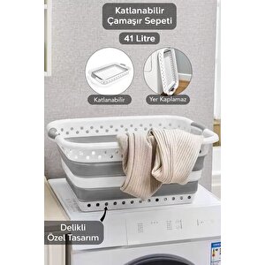 Katlanabilir Silikon Çamaşır Sepeti, Akordiyon Mega Boy Katlanır Çamaşır Sepeti
