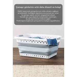 Katlanabilir Silikon Çamaşır Sepeti, Akordiyon Mega Boy Katlanır Çamaşır Sepeti