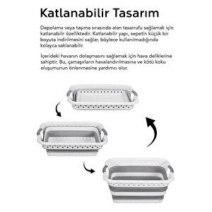 2'li Silikon Katlanır Set - Büyük Boy Katlanabilir Çamaşır Sepeti Akordiyon Su Kovası Gri